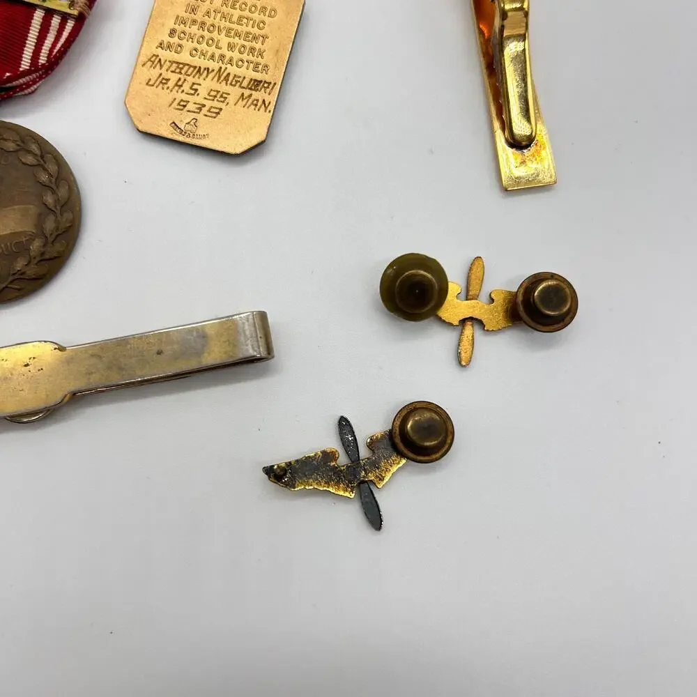 Vintage Medal & Tie Bar Lot PDNY NYPD Wingate DB Sterling Bar Propeller Pin 30s